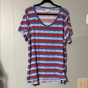LuLaRoe V-Neck Top - Blue and Red Stripes
